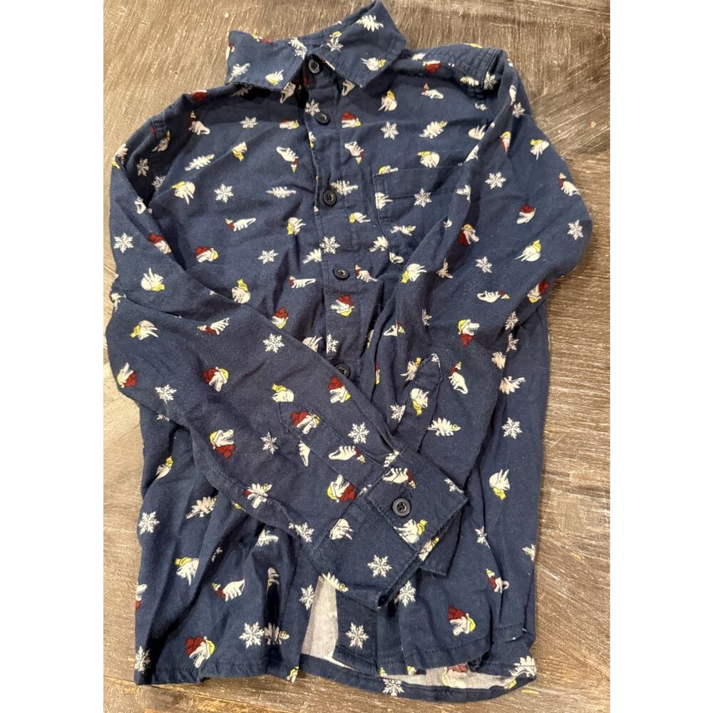 365 Kids Garanimals Boys Size 8 Flannel Shirt Dino Christmas Button Up Navy